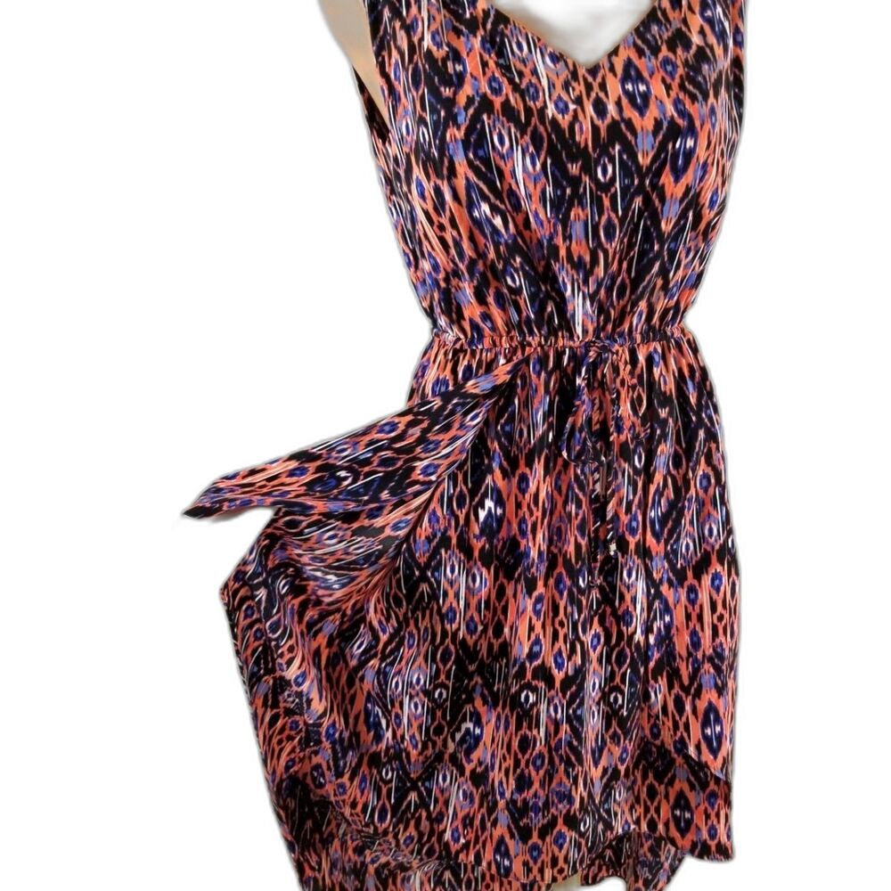 Kenneth Cole Geometric Ikat Print Midi Dress Elastic Drawstring Waist Medium M